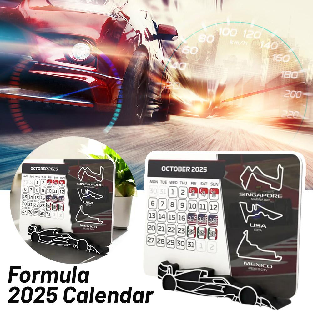 F1 2025 kalender, formule 1 racepalender 2025 desktopdecoratie, 2025 desktopkalender met F1 autostandaard