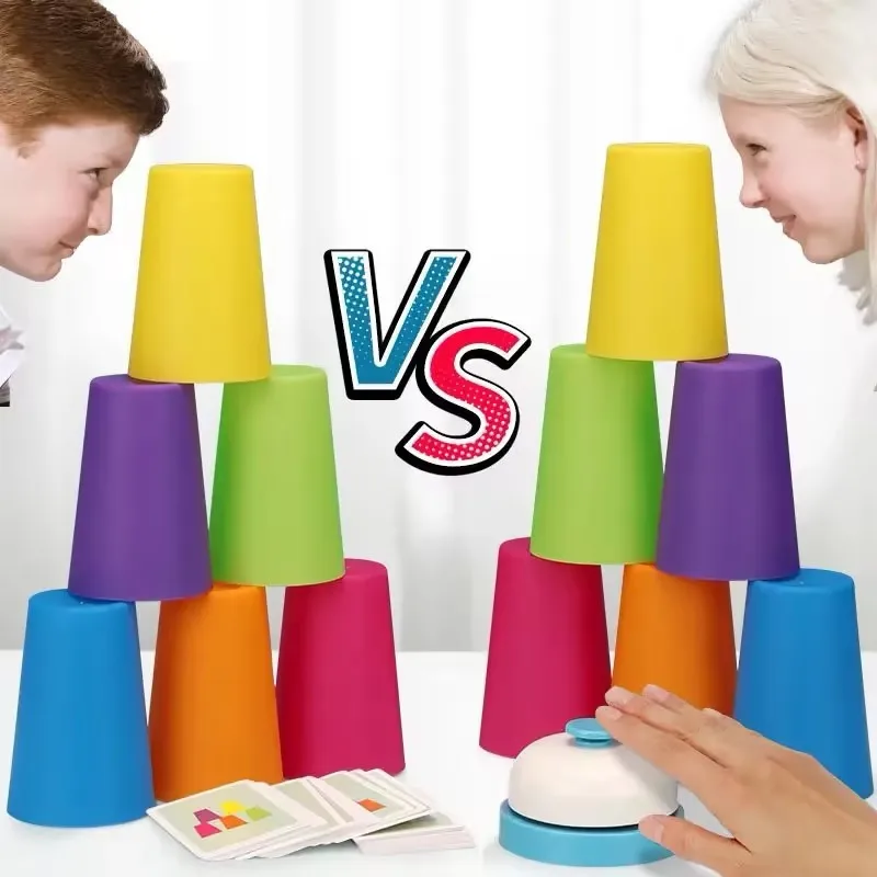 Montessori Stack Cup Geschwindigkeit Spiel Spielzeug mit Karte Farbe Erkenntnis Logik eltern-kind-Interaktives Spielzeug für Kinder Frühe Bildung spielzeug