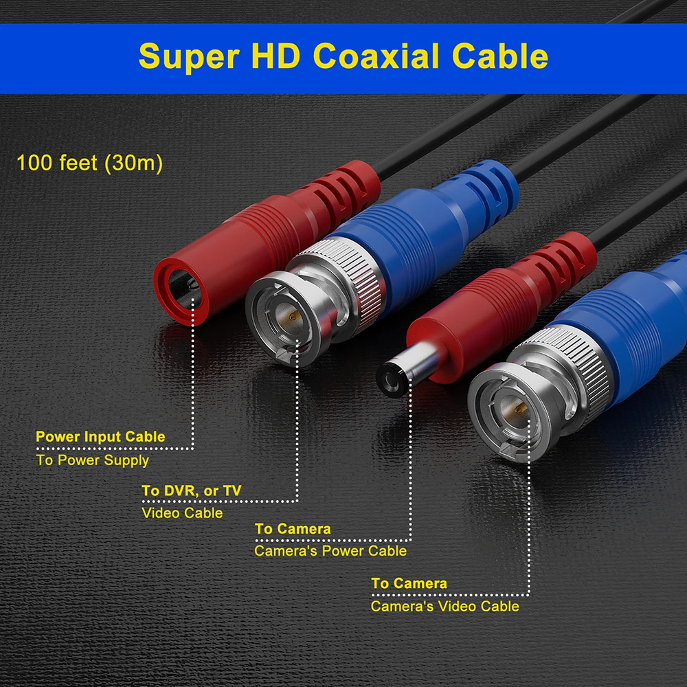 SANSCO 100ft 30M กล้องรักษาความปลอดภัยวิดีโอสายไฟ BNC RCA สําหรับกล้องวงจรปิดและ DVR ในระบบกล้องวงจรปิดการเฝ้าระวังสาย