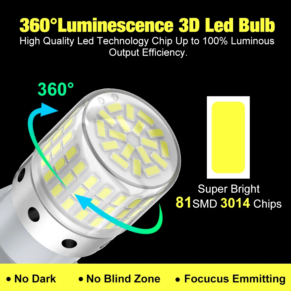 2 uds Canbus T20 7440 WY21W W21W 7443 W21/5W señal de giro LED para coche T25 3156 P27W 3157 P27/7W bombillas lámpara de marcha atrás para automóvil blanco 12V