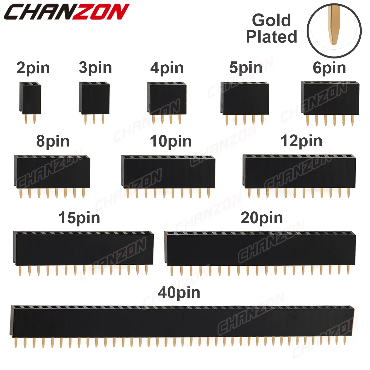 2 3 4 5 6 8 10 12 15 20 40 Nữ Pin Đầu Ổ Cắm Mạ Vàng Solderless Hàng Đơn pinheader Kết Nối 2.54Mm Cho Pcb