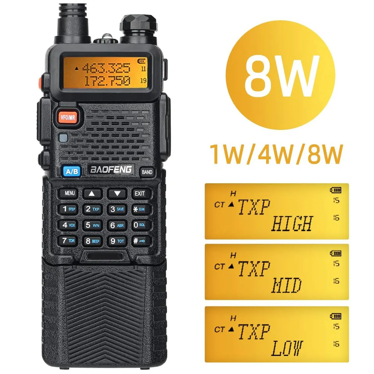 Baofeng UV-5R 8W Walkie Talkie High Power Long Range Two Way Radio Tragbare Kommunikation Amateurfunk für Camping
