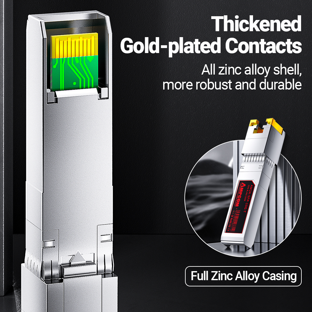 AMPCOM 10GBase-T SFP+ to RJ45 Transceiver, CAT6A/CAT7 Ethernet Copper Cable RJ45 to SFP+ Fiber Optical Module, Up to 30M