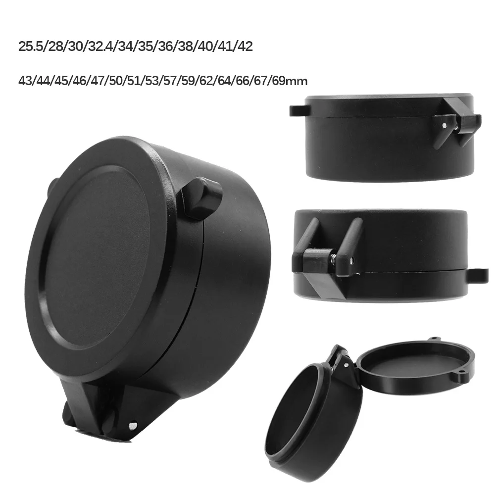 Tapa de cubierta de lente telescópica de alcance de 25,5mm-69mm, tapa protectora de lente de resorte abatible hacia arriba, lente objetivo, accesorios de caza