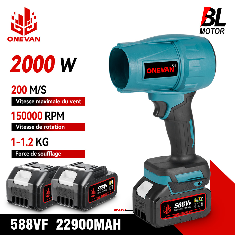 ONEVAN-Souffleurs turbo électriques sans balais, souffleur air puissant,ventilateur à jet, sèche-linge de voiture violent, déterminer la poussière, outil de soufflage pour batterie Makita 18V, 2000W, 200 m/s