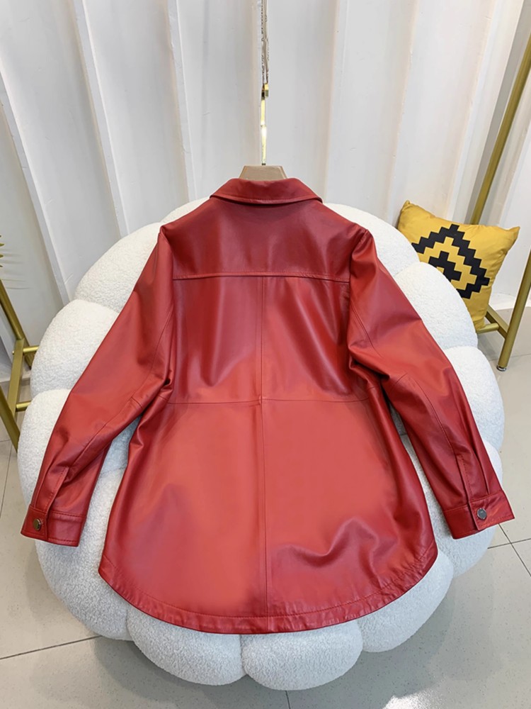 ฤดูใบไม้ผลิใหม่ผู้หญิงของแท้หนังแฟชั่นแขนยาว Turn-Down COLLAR ขนาดกลางยาวเดี่ยว Breasted Casual Sheepskin Coat