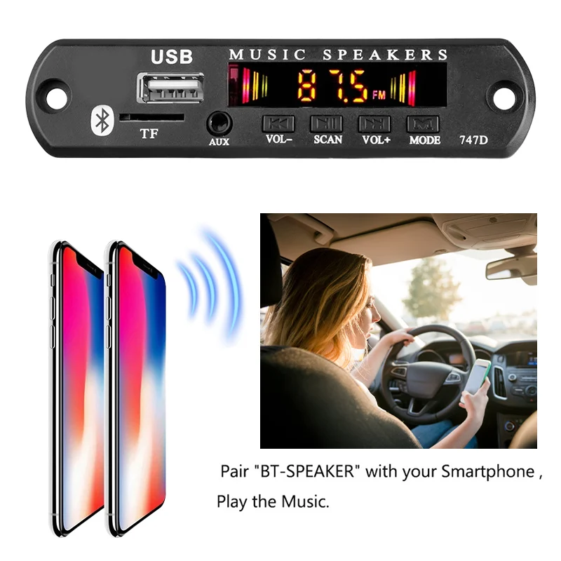 Bluetooth 5.0 Car Kit Wireless MP3 Decoder Board Audio 9V-12V WMA Car Music Player Module Lossless Audio USB AUX TF Radio