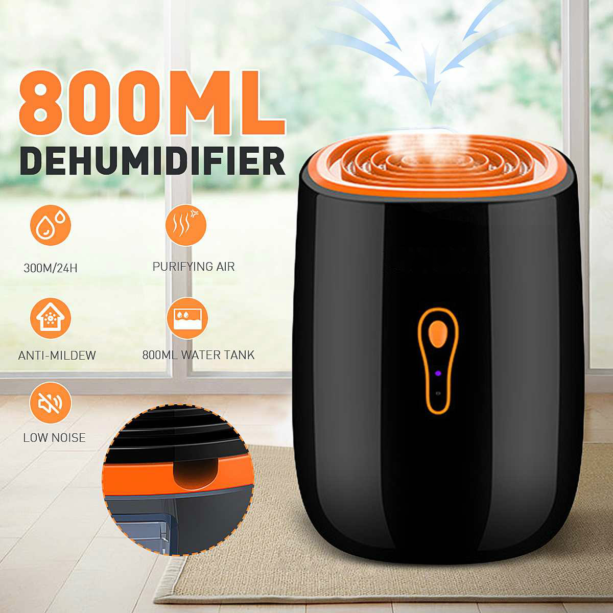 เครื่องลดความชื้น 800ML 25W เสียงต่ําแบบพกพาเครื่องเป่า Anti-Mildew Purification แบบพกพาอุปกรณ์ทําความสะอาด Air เครื่องเป่าความชื้น