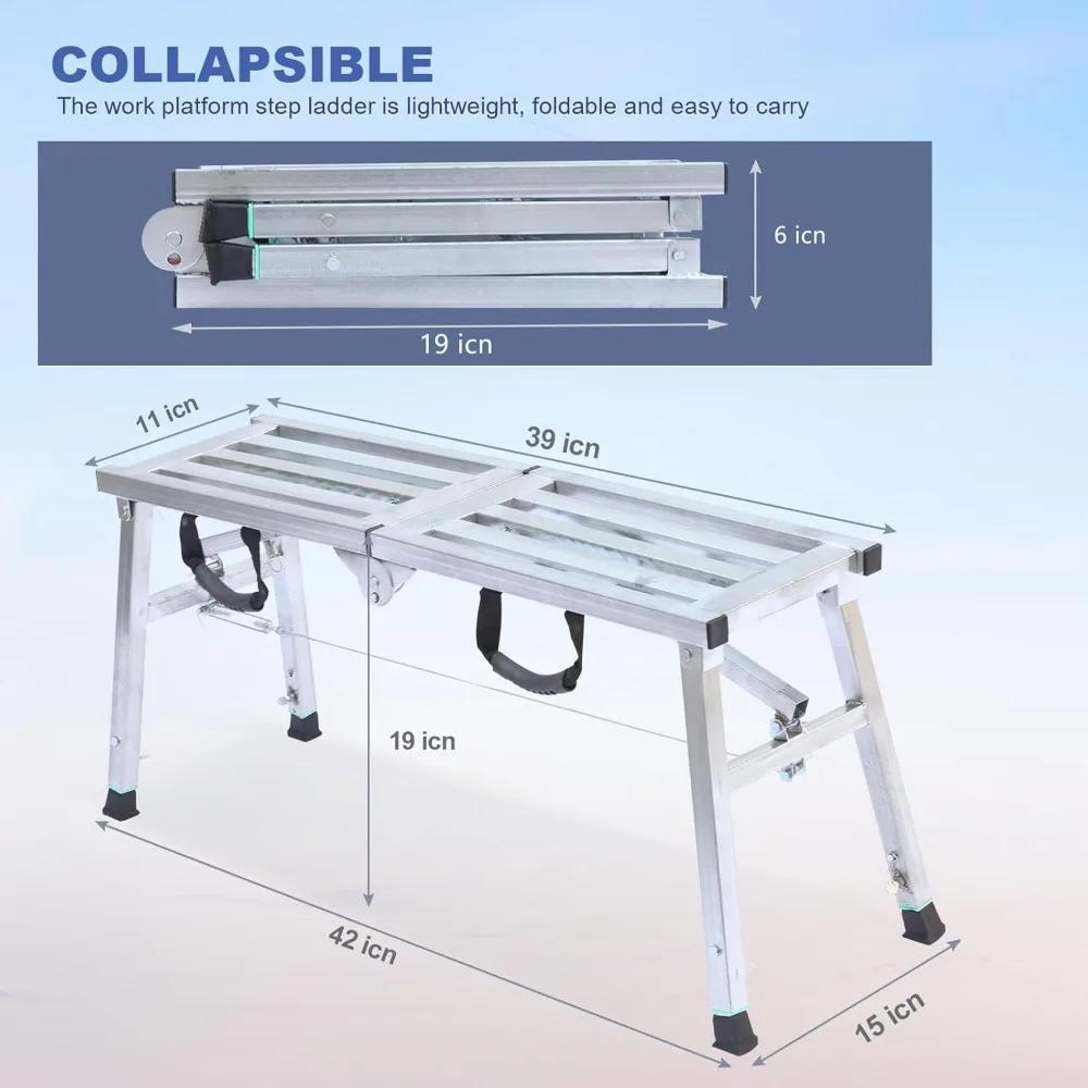 Adjustable Work Platform with 400 lb Duty Rating, Steel Step Ladder, Portable Folding Scaffolding Platform for RV Cleaning High