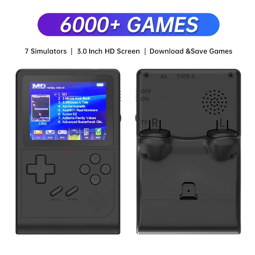 Consola de juegos portátil GB300, consola de videojuegos con pantalla de 3,0 pulgadas, juego incorporado 6000 para SF/SFC/GB/GBA, compatible con salida AV