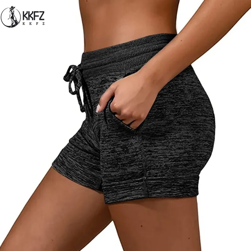 Short ajusté à taille élastique pour femme, vêtements solides, poche inclinée, proximité Wstring, décontracté
