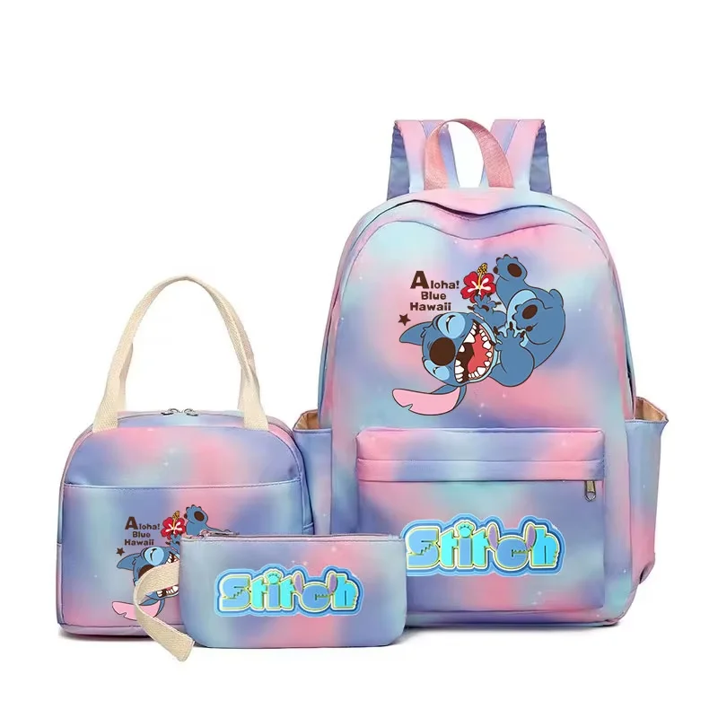 3pcs Stitch grote capaciteit rugzak, cartoon anime schooltas, kinderen meisje reizen woon-werkverkeer knapzak met lunchtas en etui