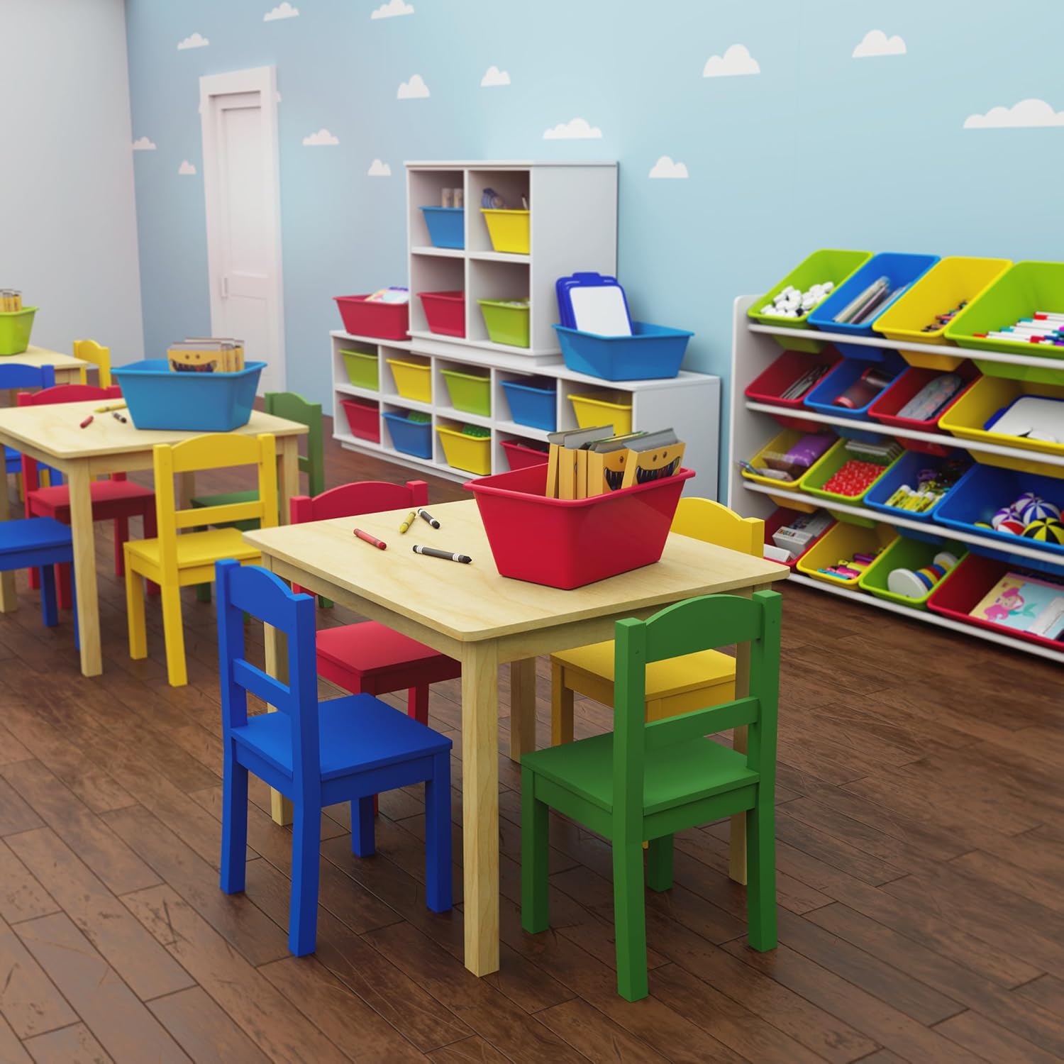 Natural/Primary - Kids Table and Chair Set for Toddlers and Children for Arts, Crafts, and Snack Time - Sturdy