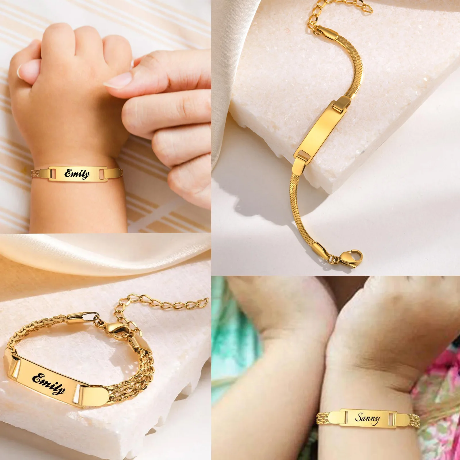 สร้อยข้อมือส่วนบุคคลสําหรับสาวน้อย,สแตนเลสแกะสลักชื่อวันที่ลูกสาวแม่ Baptism ของขวัญ
