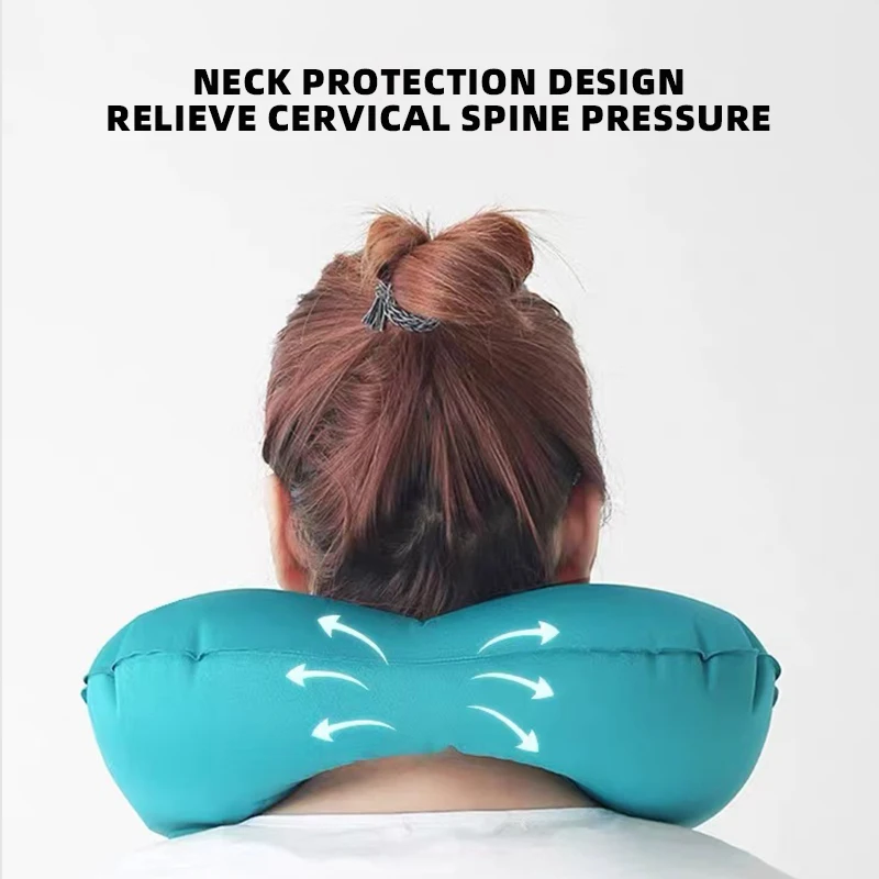 Almohada de viaje en forma de U, nueva almohada inflable Pres para el cuello, portátil, plegable, para viajes al aire libre, coche, avión, inflado, almohadas para el cuello con anillo