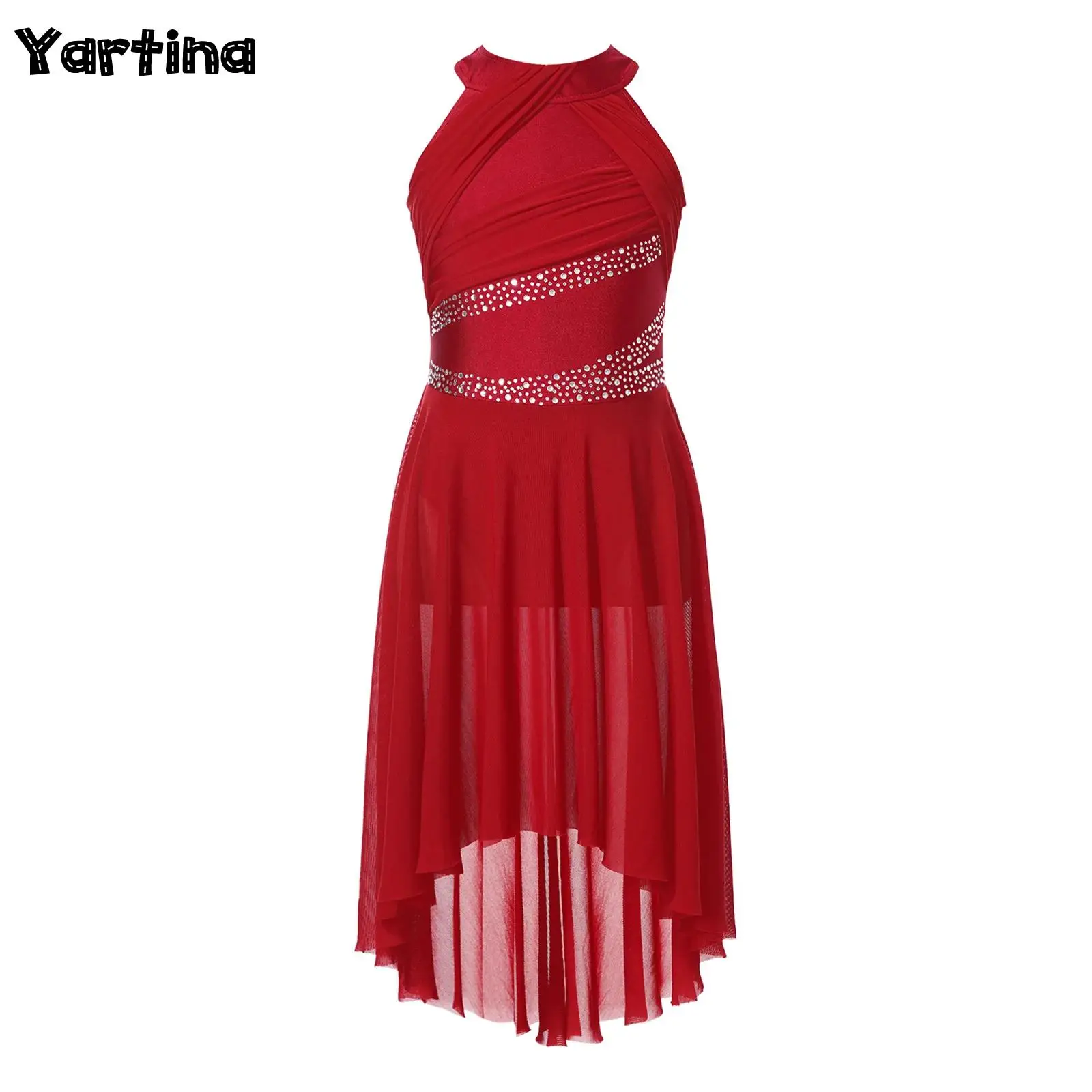Dziecięce Dziewczęce Gimnastyka Artystyczna Balet Liryczny Taniec Latynoamerykański Kostium Cyrkonie Marszczony Trykot Waltz Tango Baletowe Sukienki Jersey