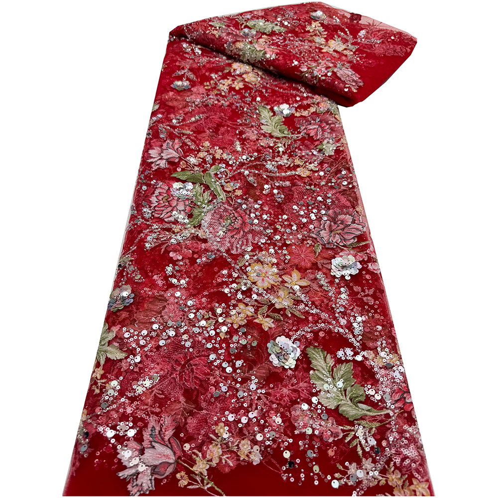 アフリカのレース生地 2025 スパンコールビーズ刺繍新郎ナイジェリアブライダル高品質フレンチチュールレース生地結婚式用