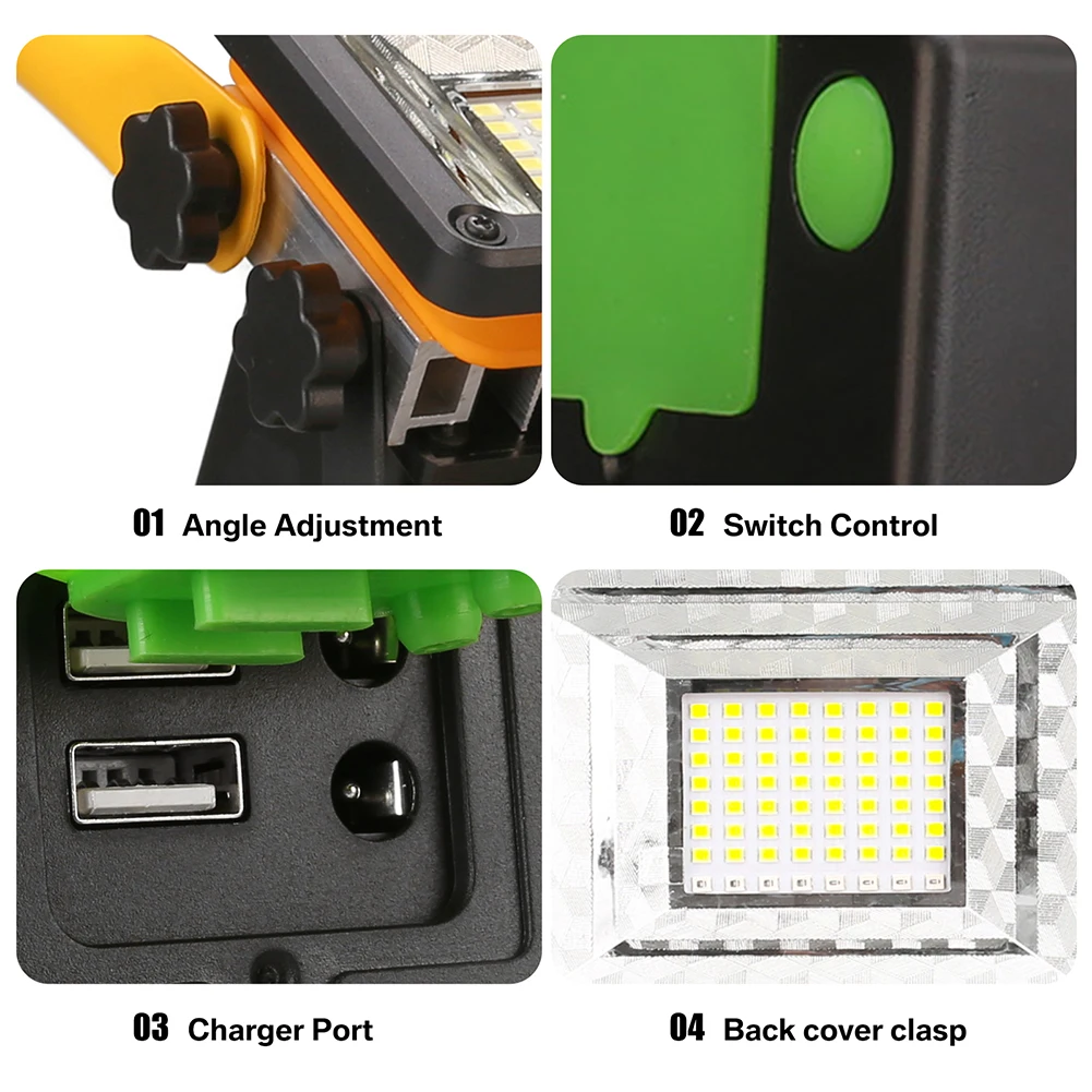 1/2 Stück LED wiederaufladbare tragbare Arbeitsleuchte 60 W mit Ständer, wasserdichtes Flutlicht für Outdoor-Camping, Wandern, Garage, Notfall