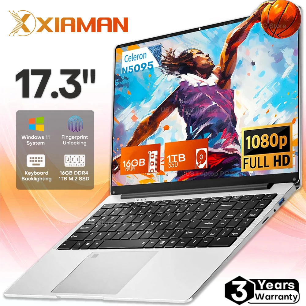 Computadora portátil de 17,3 pulgadas intel Celeron N5095 16GB DDR4 1TB SSD Windows 11 huellas dactilares ordenadores portátiles de oficina ordenador portátil