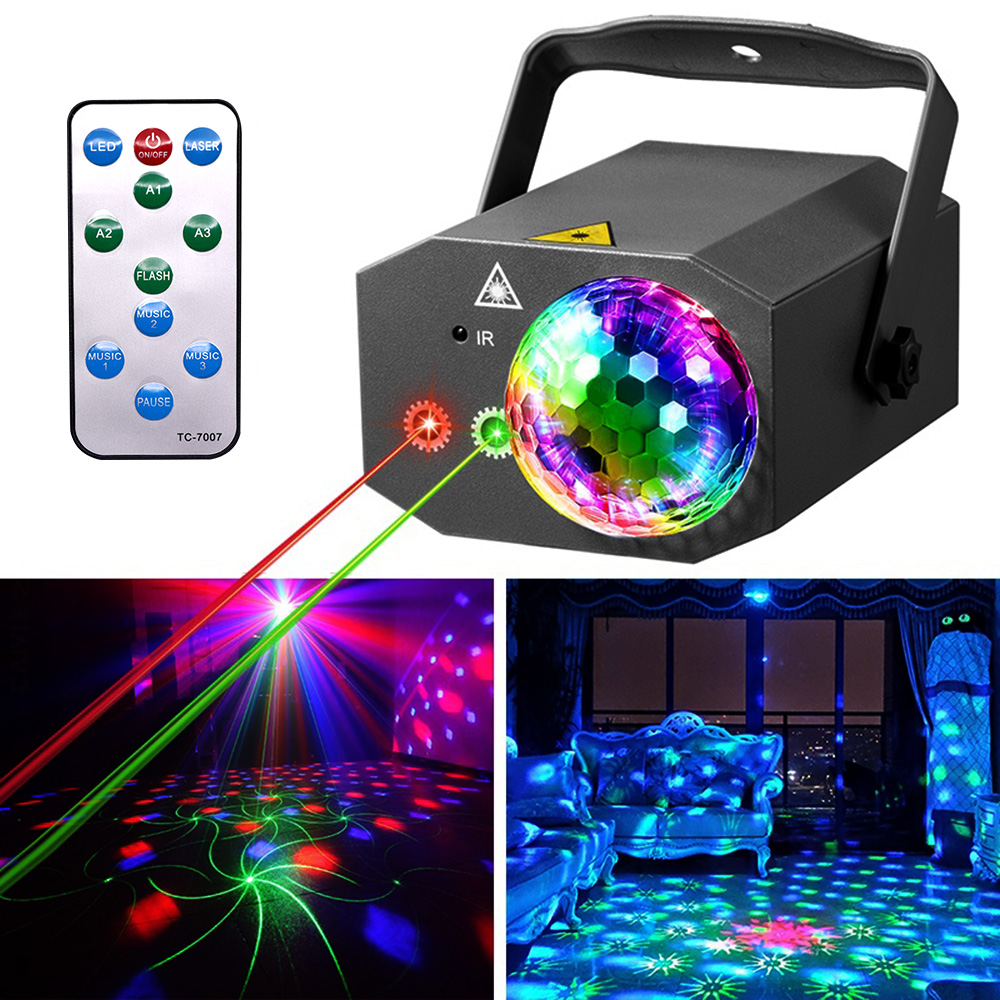 Bola de discoteca con 16 patrones, luz de proyección roja, verde, azul, efecto de escenario, iluminación de DJ para fiesta en casa, decoración de Club de Navidad
