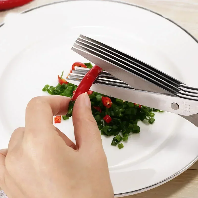 Multi-Layer Kitchen Scissors - Stainless Steel Vegetable Cutter Herbs, Scallions, Laver, and Spices with Efficient Cooking Tool