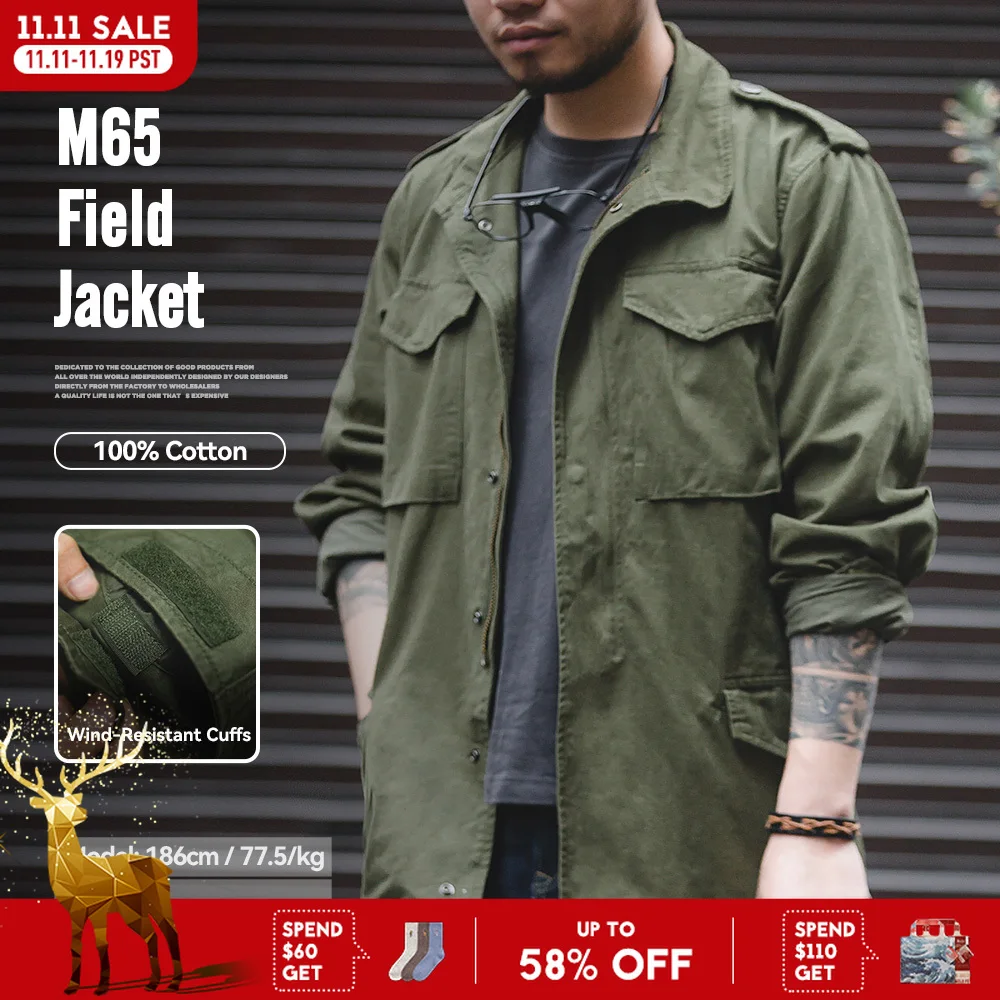 Maden retro m65 jaquetas para homem verde ao ar livre blusão vintage casual sólido casaco roupas masculinas jaqueta multi-bolso