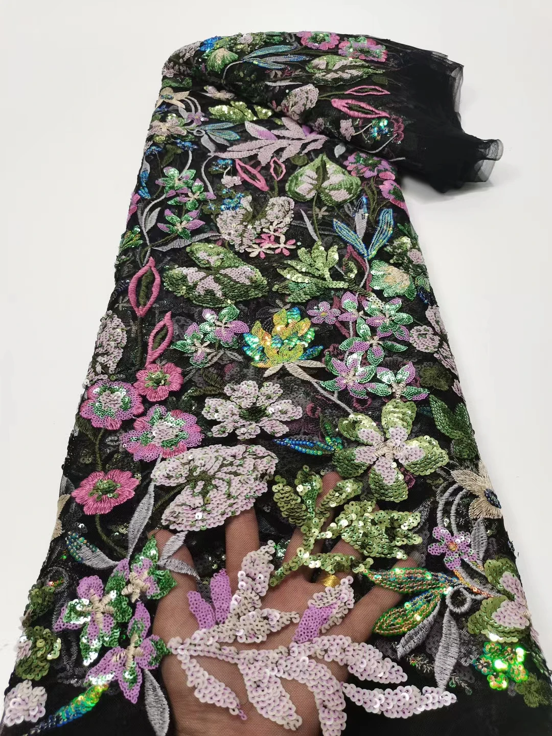 Lo último en tela de encaje de tul con lentejuelas bordadas elegantes y clásicas de calidad Superior para vestido de fiesta de boda NN655_E