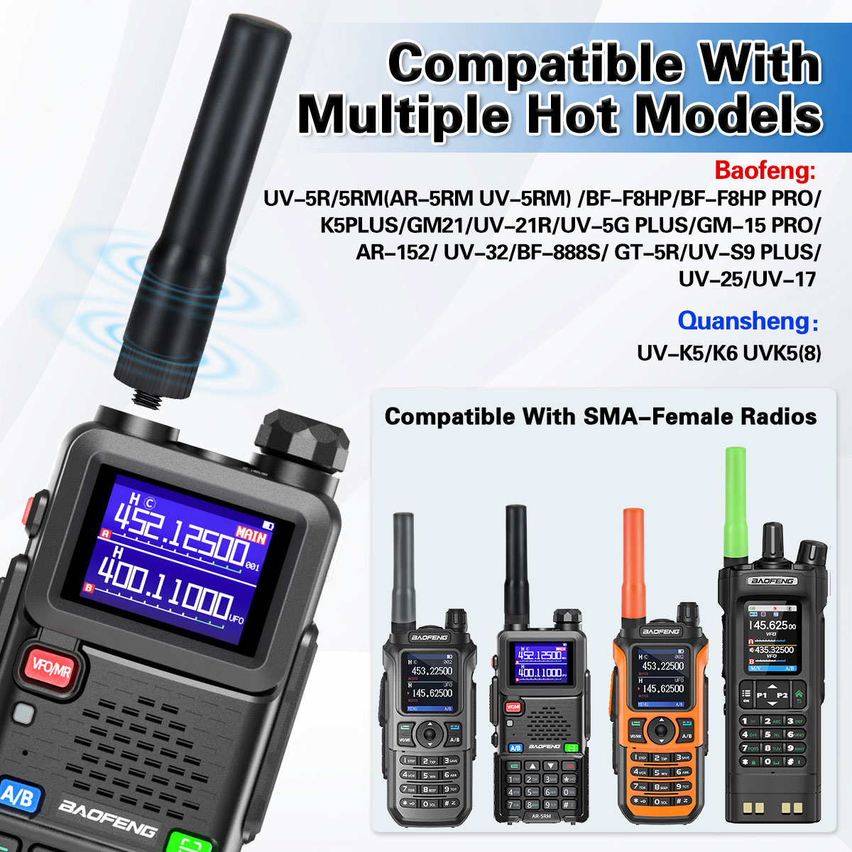 ABBREE SF-20 Mini Weiche Antenne Dual Band VHF UHF SMA-Buchse Für Baofeng UV-32 UV-5RUV-21 PRO Quansheng UV-K5 8 Walkie Talkie