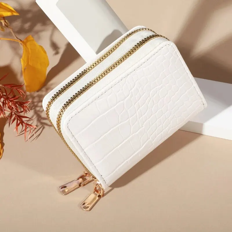 Elegant Women's Multi Card Wallet - Secure Double Zip Clutch | Casual PU Leather Purse with Style Storage Crocodile Card Bag