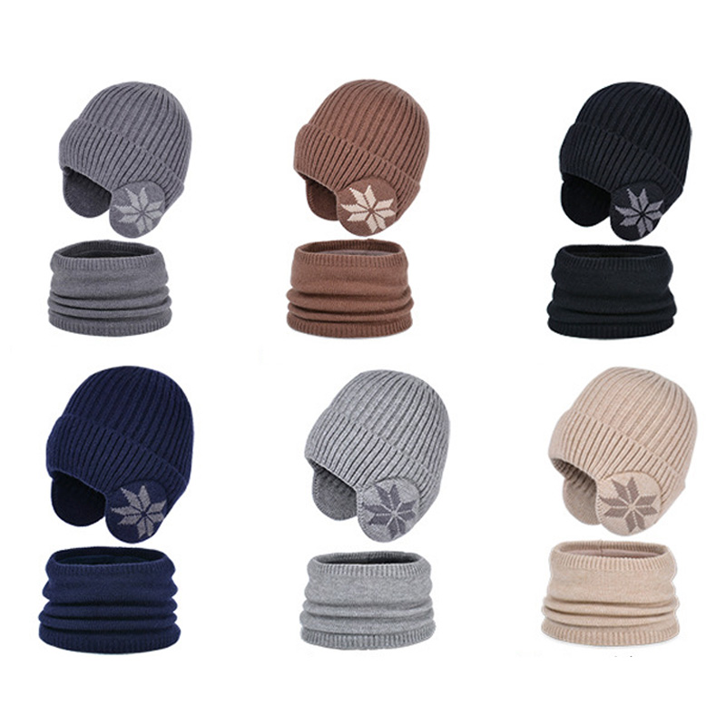 Gorro de invierno tejido para niños, bufanda con forro polar, protección para los oídos, gorros para niños, calentador de cuello, gorro cálido para niño de 4 a 10 años, 2 uds.