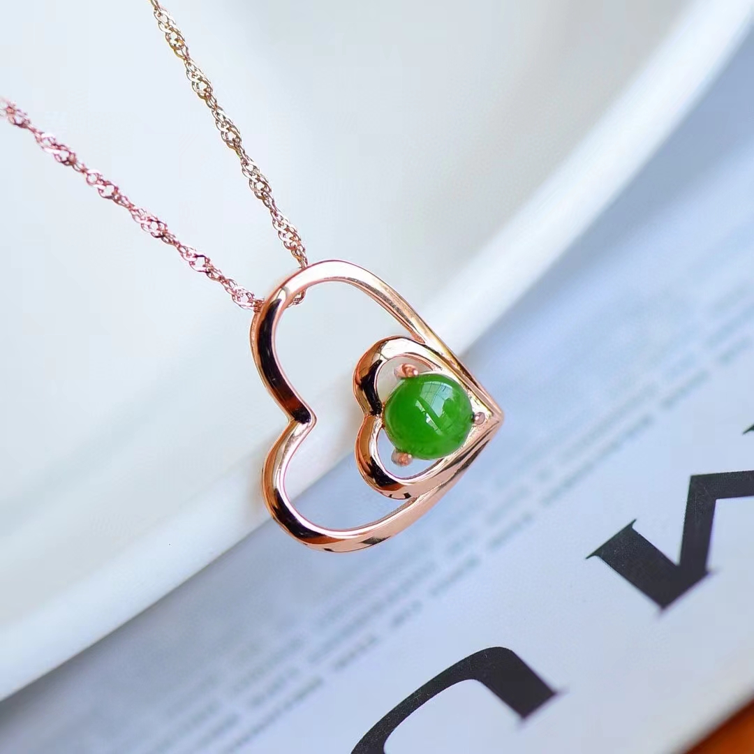 S925 Prata Hetian Jade Pingente, Amuleto de Pedra Natural, Colar de Clavícula Feminina, Charme Jóias, Elegante Meninas