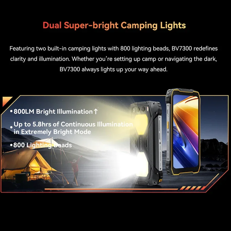 Blackview BV7300 Rugged Phone 6.67'' HD+ IPS 90Hz Display Dual Camping Light NFC 15000mAh 45W Fast Charge Android 14 Cellphone
