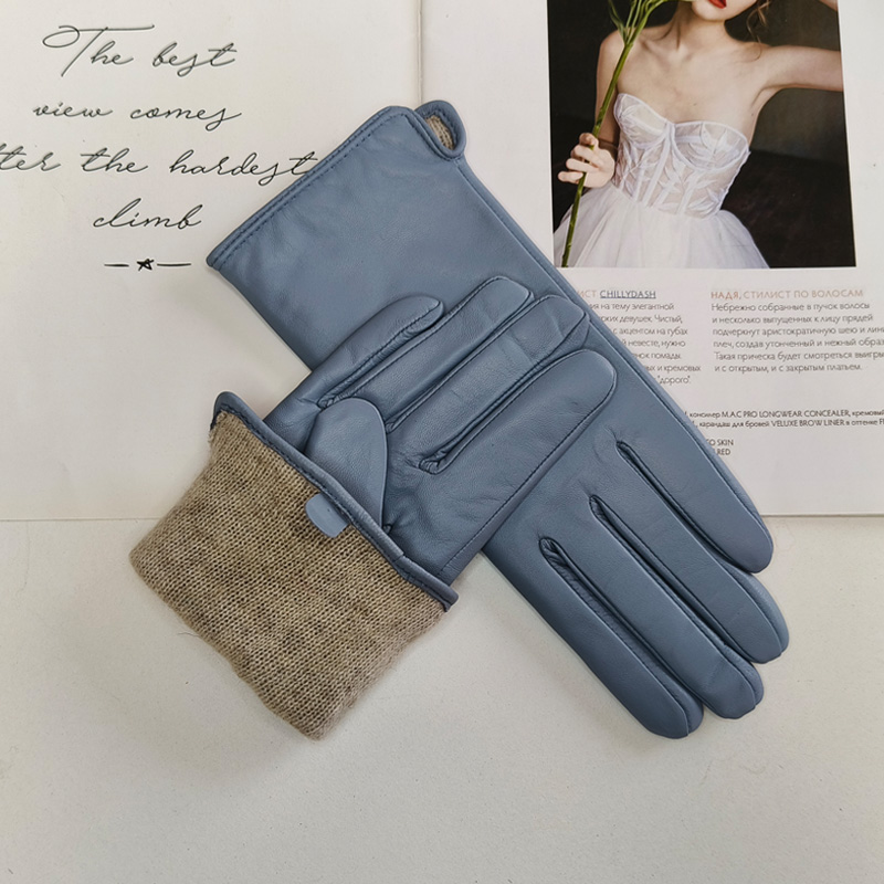 Guantes de piel de oveja para mujer, tejidos nuevos, con forro, clásico, versátil, multicolor, para conducir, de cuero, para otoño