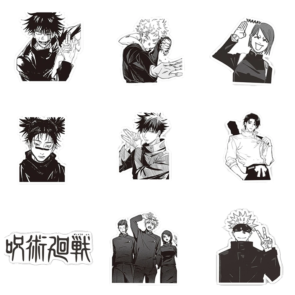 10/30/65pcs 블랙 화이트 Jujutsu Kaisen 애니메이션 스티커 DIY 컴퓨터 전화 케이스 일기 멋진 만화 비닐 장식 스티커 데칼