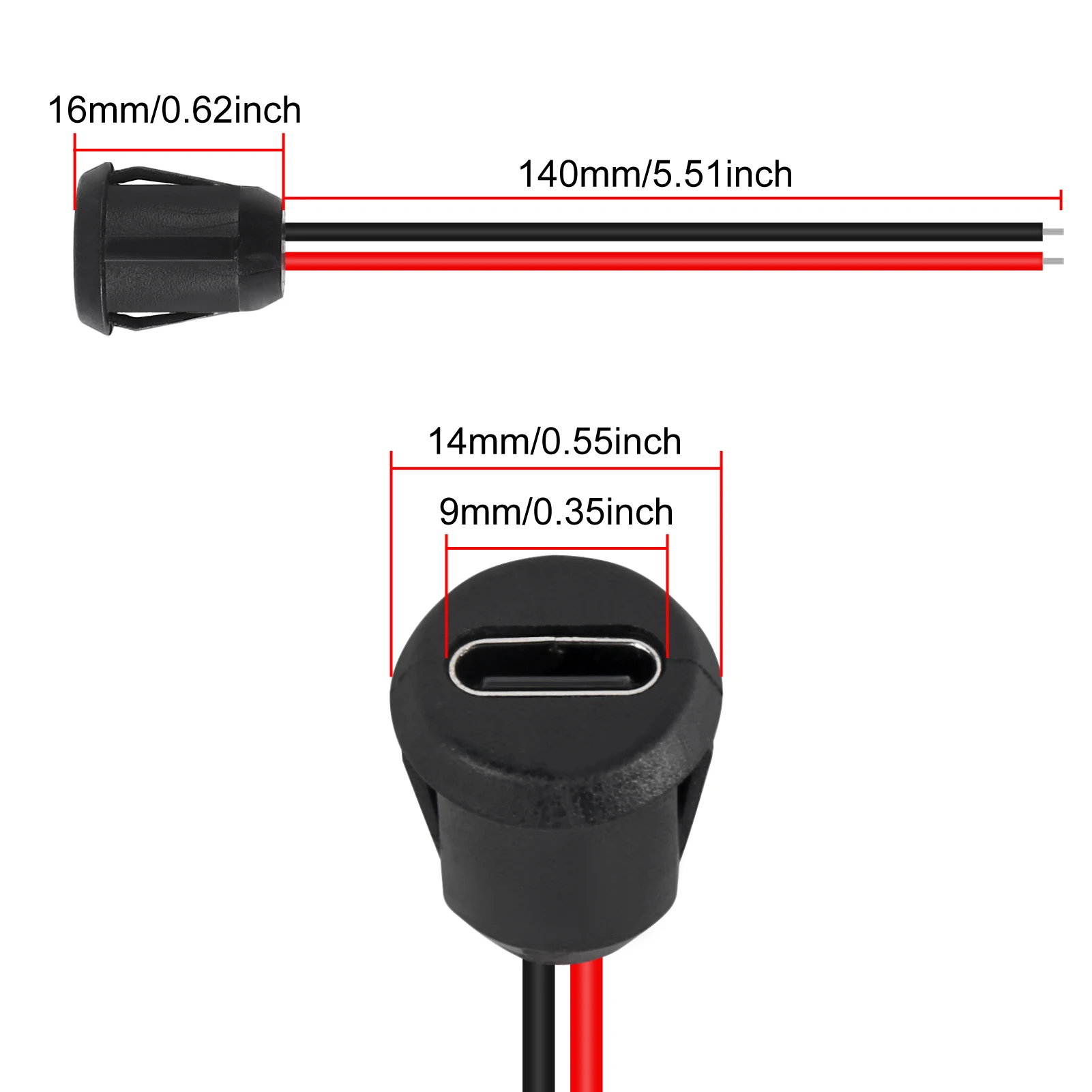 5PCS 2Pin USB Type-C กันน้ําซ็อกเก็ตหญิง Fast CHARGING แจ็คชาร์จพอร์ต USB-C Charger ปลั๊ก SOCKET