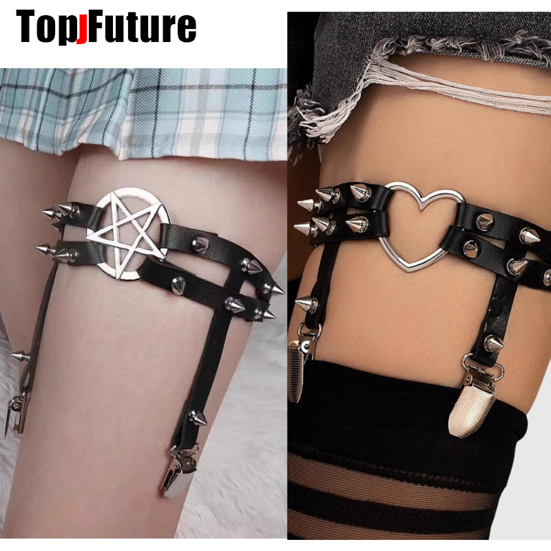 Bas de cosplay gothiques lolita, bas Harajuku, pentagramme, uniforme Punk, chaussettes, chaîne de jarretelles, anneaux de jambe, sangle de jambe gothique