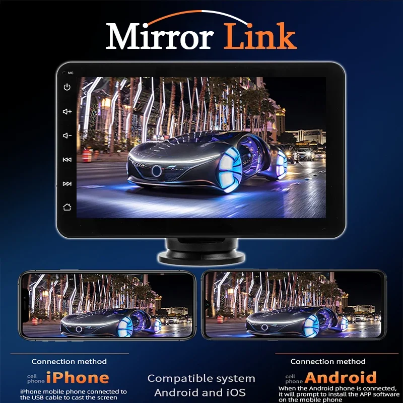 SINOVCLE 7" Portable Wireless Carplay Android Auto Car Radio Multimedia Player IPS Touch Screen AUX  USB Bluetooth Mirror Link