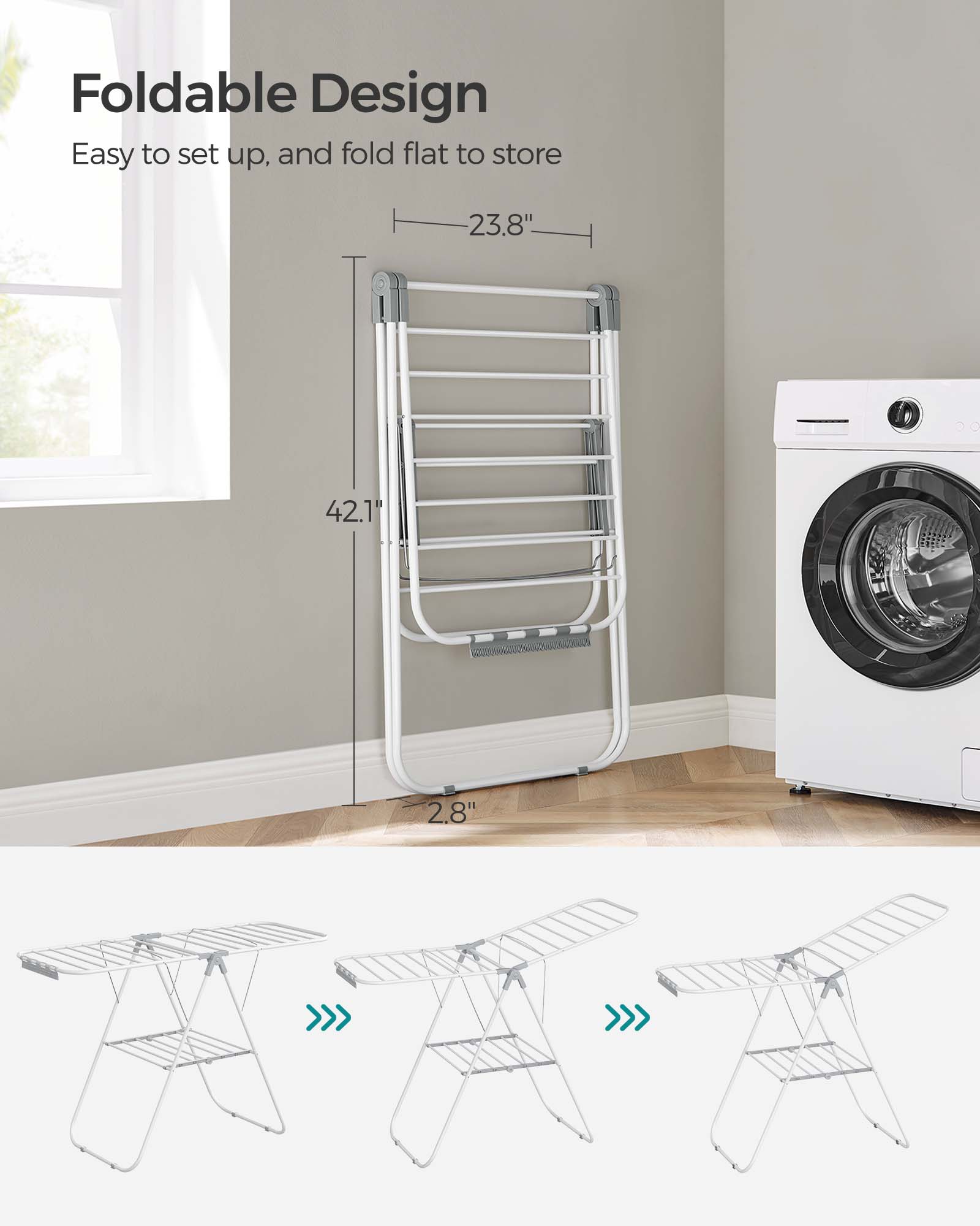 SONGMICS Clothes Drying Rack, with Sock Clips, Metal Laundry Rack, Foldable, Space-Saving, Free-Standing Airer