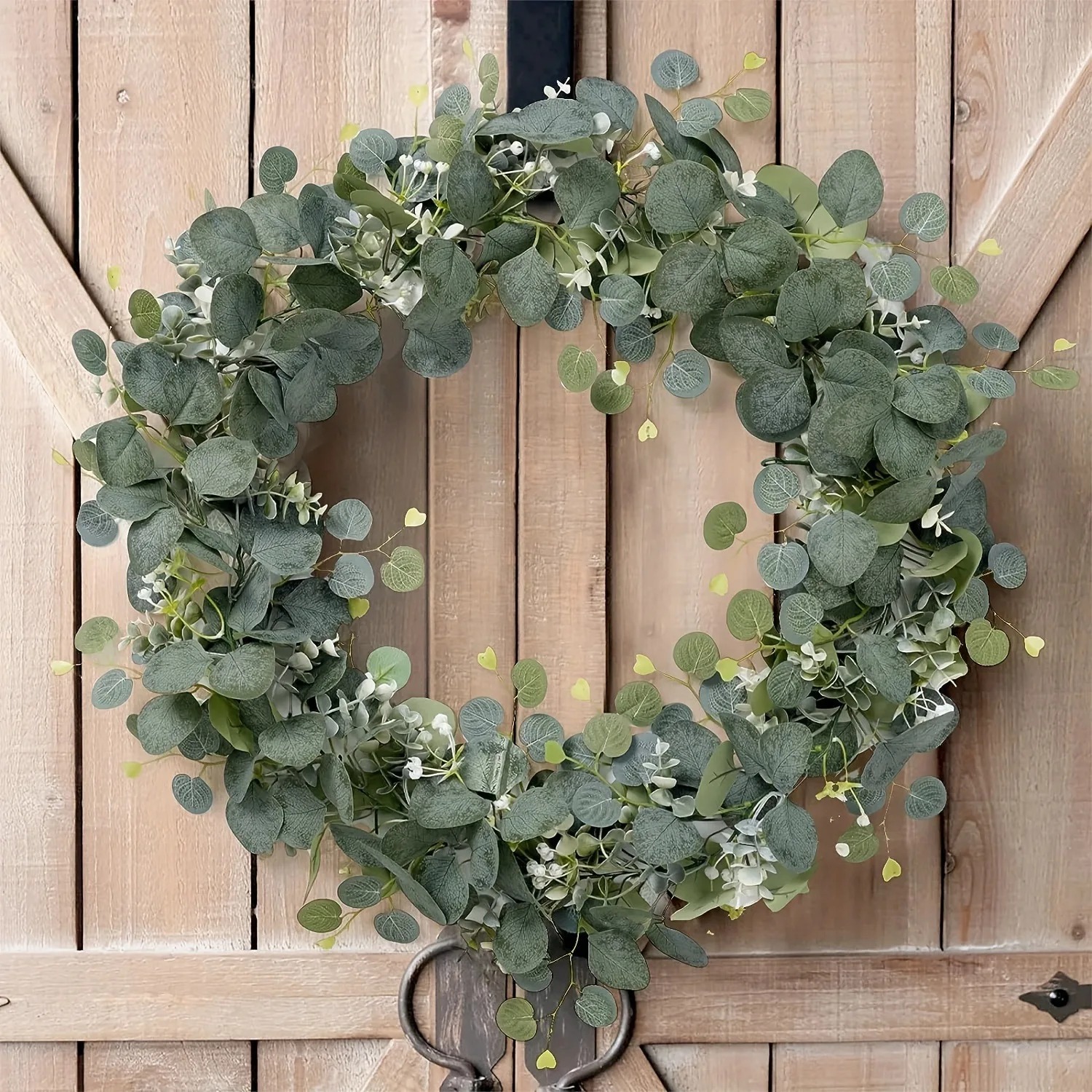 1pc Artificial Eucalyptus Leaves Greenery Garland Faux Plant Spring Vines With White Flowers Berries Wedding Home Party Decor