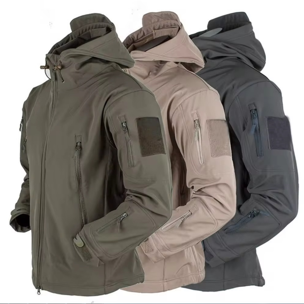 Militärische Haifischhaut Soft Shell-Jacken für Herren, taktische winddichte wasserdichte Jacke für Herren, Armee-Kampfjacken, Herren-Bombermäntel mit Kapuze