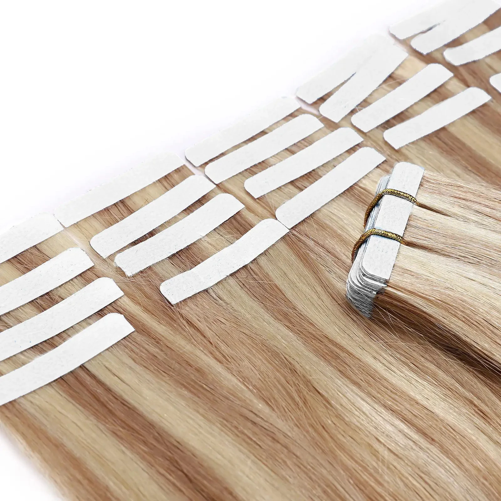 Fita reta de cabelo humano real em extensões dupla face para fita de trama da pele em extensões de cabelo 20 pçs extensões de cabelo sem costura