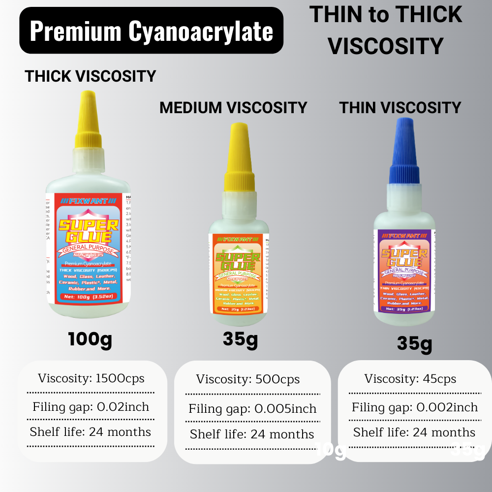 FIXWANT Premium Cayanocarylate Adesivo Sottile Medio Spessore Liquido Super Colla per Uso Generale per PVC Legno Metallo Plastica e altro ancora