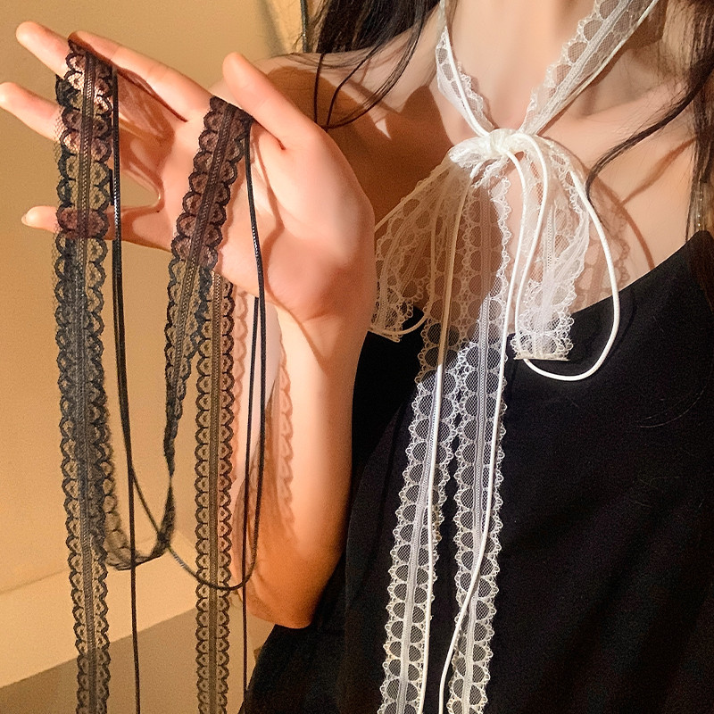 Корейский модный милый кружевной шарф с бантом, женский летний тонкий сетчатый длинный маленький шарф с цветком, универсальный шейный ободок, аксессуары
