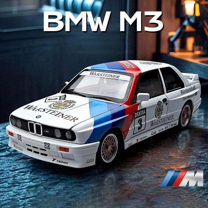 1:24 BMW M3 E30 1987 DTM coche en miniatura de aleación sonido y luz tirar hacia atrás juguete para niños coleccionables regalo de cumpleaños