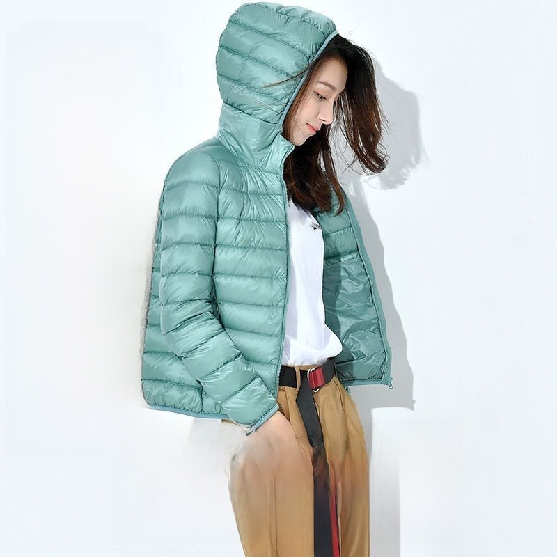 Jaqueta de Aodão Leve para Outono e Inverno, Nova Chegada, com Capuz, Curta, Gola Alta, Tamanho Plus, Ajuste Slim para Mulh...