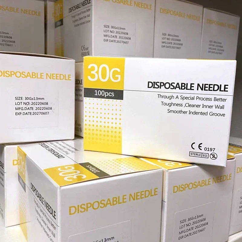 Aguja pequeña indolora desechable de 30G, 4/13/25mm, microplástico para inyección, herramienta quirúrgica estéril cosmética, 100 piezas