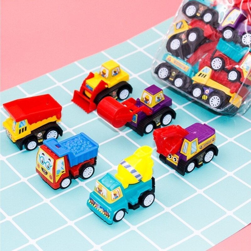 6/12Pcs Mini Inertial Pull Back Engineering Car Set Child Kids Cartoon Toys Birthday Gift