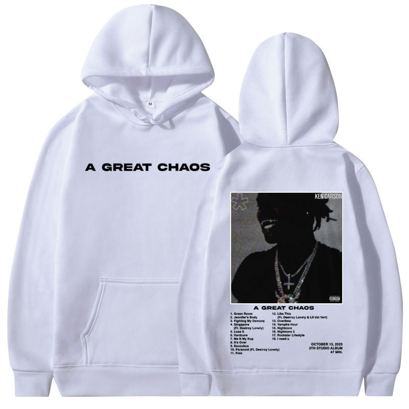 랩퍼 Ken Carson A Great Chaos 앨범 후드 남성 여성 패션 하라주쿠 스웨터 캐주얼 루즈 오버 사이즈 풀오버 streetwear