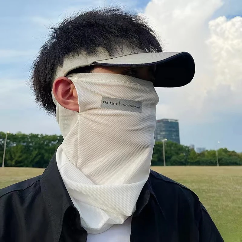 Anti Cursor verano hombres manga de hielo máscara facial conducción protección solar fina seda de hielo suelta de talla grande mangas de mano hombres y mujeres
