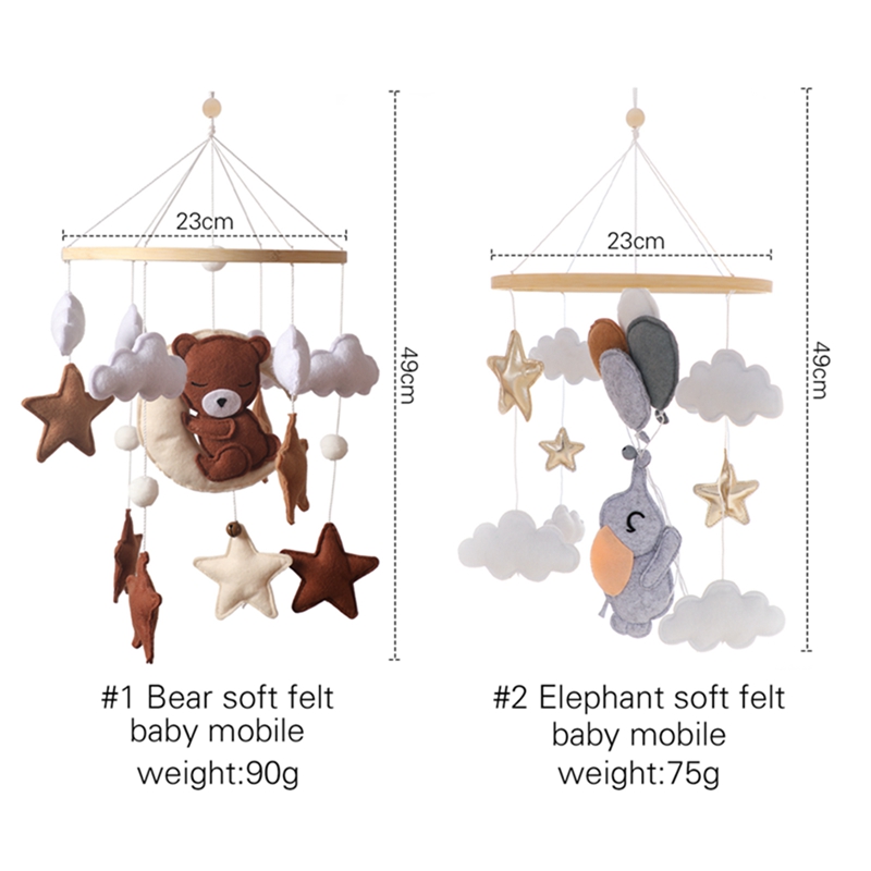 Sonajeros de madera para bebé, oso de dibujos animados de fieltro suave, estrella nublada, Luna, cama colgante, campana, cuna móvil, juguetes educativos Montessori